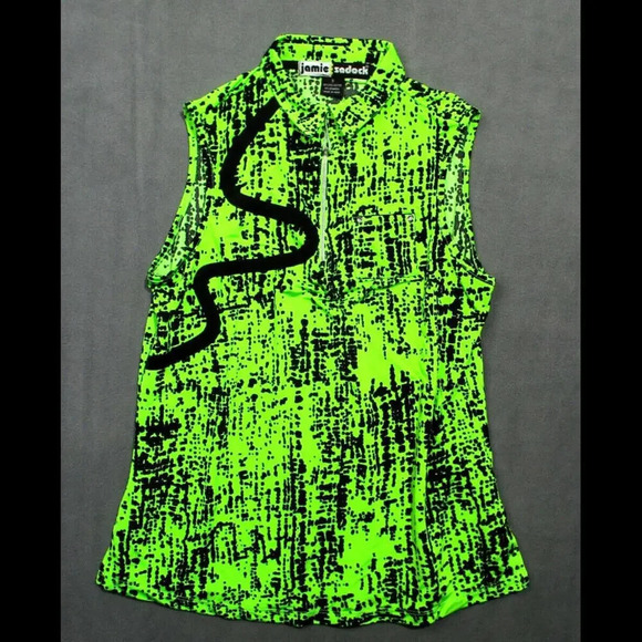 Jamie Sadock Polo Womens Small Green Black Satin Abstract Print Golf Tennis - Picture 1 of 6